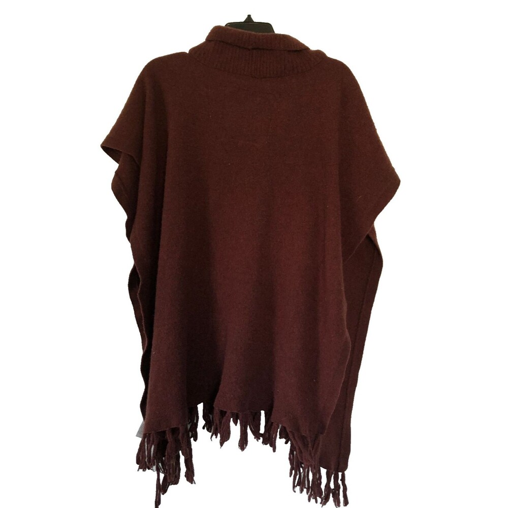 UGG Poncho Sweater Womens L/XL Brown Turtleneck Fringe Wool - Picture 6 of 9